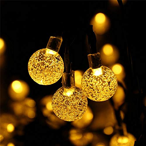 Rumas 15Ft Crystal Ball Solar Powered Light Rope Outdoor Indoor - 30 LEDs Waterproof Auto ON/Off LED Lamp - Flexible Night Light DIY Decor for Wedding Festivals - Blue Yellow Muticolor Lights (B) - Thumbnail 2