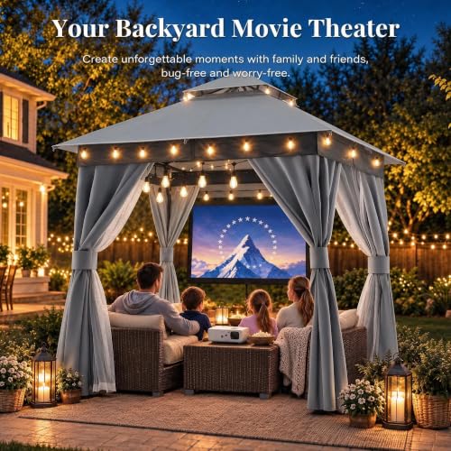 LAUSAINT HOME 8x8 Gazebo Canopy with Mosquito Netting, Curtains & Double Roof image 33