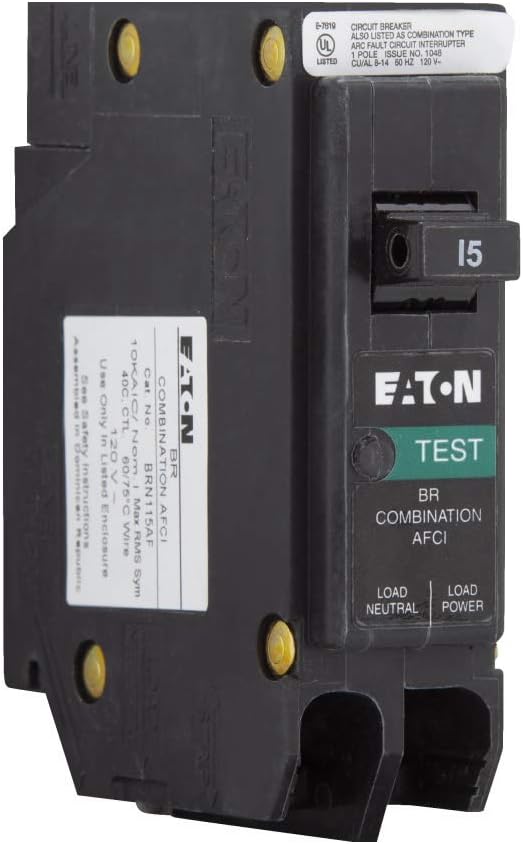 Eaton BRN115AF Combo Arc Fault Circuit Breaker, Type BR 1, 15A - Quantity 1 - - 