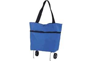 Collapsible Shopping Bag with Wheel Zipper Foldable Trolley Bag Reusable Grocery Shopping Cart for Supplies Blue