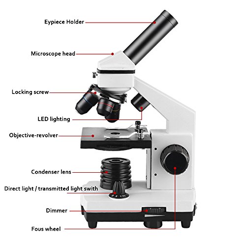 Landove Microscope 40x - 640x Magnification, Student Lab Biological Compound Microscope - with 16X Digiscoping Adapter for Smartphone
