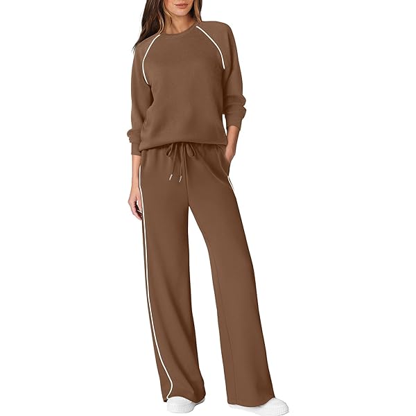 Conjunto De Sudadera Y Pantalón Ancho Para Mujer - 2 Piezas, Algodón Cómodo, Estilo Casual - Zontroldy