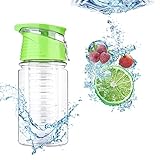 Kids Fruit Infusion Water Bottle Durable Eco-Friendly Tritan for Sport Plastic Water Bottle 12oz Volume(Green Cap)