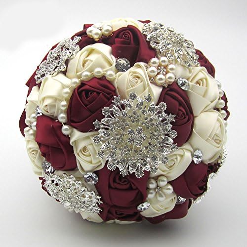 Lavendel Best Price Wedding Bouquet Pearl Crystal Brooch Colorful Bridal Bouquet (Ivory+Burgundy)