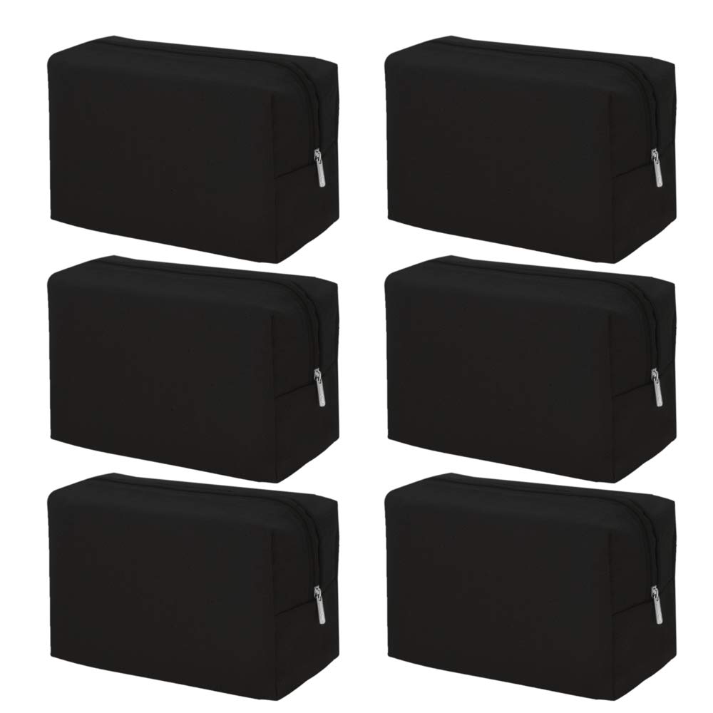 Aspire 6-Pack 100% Cotton Canvas Bags 7" x 4" x 3" Black Travel Makeup Bags Cuboid Shape