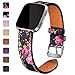 Maledan Leather Bands Compatible with Fitbit Versa Smart Watch/Versa Lite/Versa SE, Replacement Strap Accessories Bracelet Band for Fitbit Versa Women Men, Large, Pink Floral