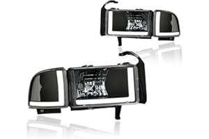 DimFlux LED DRL Headlight Assembly Headlights Kit Compatible with 1994-2001 Dodge Ram 1500/1994-2002 Ram 2500 3500(DON'T Fit SPORT Models & Ram VAN Models) Headlamp Black Housing Clear Reflector