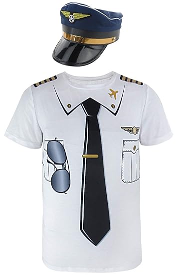 Cosavorock Herren Pilot Kostüm T-Shirts mit Pilot Hüte