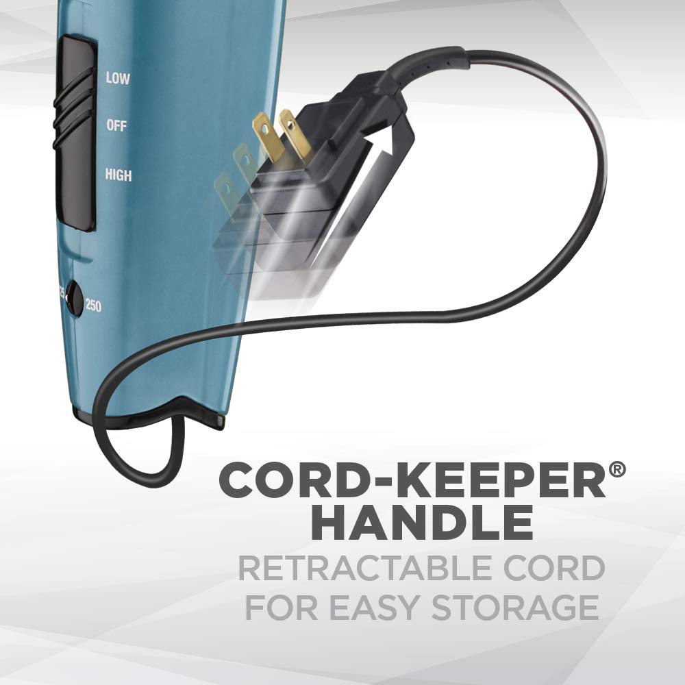 Conair 1875 Watt Cord Keeper Hair Dryer with Folding Handle and Retractable Cord, Travel Hair Dryer, Teal: Beauty