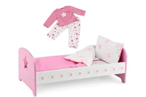 Emily Rose Pink and White 14-inch Doll Bed Gift Set - Includes Bedding and Matching 14" Doll PJs Pajamas! | Compatible with Glitter Girls Dolls