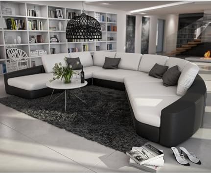 Riesige Wohn Landschaft Xxl Mit Kunstleder 380x290 Cm Halbrund Weiss Schwarz Anir Designer Couch Garnitur Im Xxl Format Ottomane Rechts Polster Ecke Fur Wohnzimmer Weiss Schwarz 380cm X 290cm Amazon De