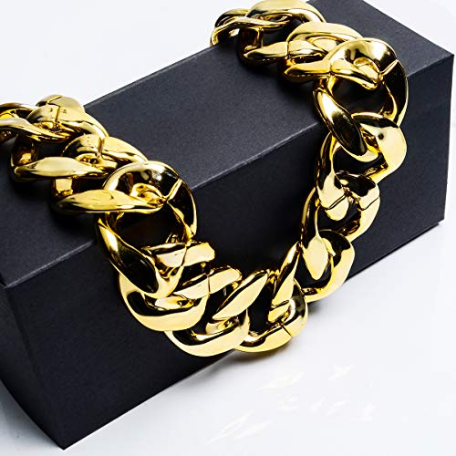 CrazyPiercing Faux Gold Acrylic Chain Necklace, 90s Punk Style Necklace Costume Jewelry, Hip Hop Turnover Chain Necklace, Plastic (32 inches, 35mm) (Gold)