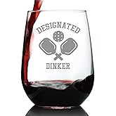 Bevvee Designated Dinker - Stemless Wine Glass - Fun Pickleball Gifts and Decor - Large 17 Ounce