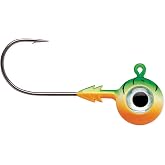 VMC Tungsten Moon Eye Jig, Balanced Head Design for Bass, Walleye and Freshwater Fishing, Size 3/16 oz., 2 Pack, Green Tiger UV