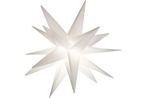 Elf Logic 18" Easy Assembly, Battery Timer White LED Moravian Star - Hanging Outdoor Christmas Light - Use as Holiday Decoration, Porch Light, Advent, Wedding and Ballroom Venue Decor