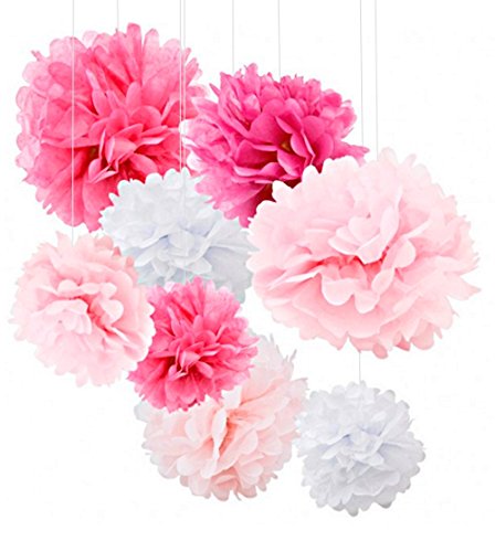 UPC 634263214715, Tissue Paper Pom Poms - 18pcs Tissue Paper Flowers - Add Color To Your Party With These Pink Party Decorations - Tissue Pom Poms Are Best For Baby Shower &amp; Wedding - Pink Paper Pom Poms