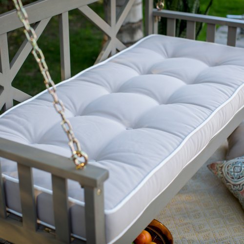Modern Cottonwood Deep Seating Porch Swing Bed with Cushion Constructed of Eucalyptus Wood in Gray Glaze Finish 64L x 28D x 21H in.