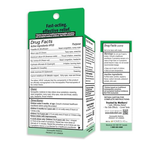 Kids Relief for Sinus-Oral Liquid for Ages 0-9 Years Raspberry, 0.85 Fl Oz