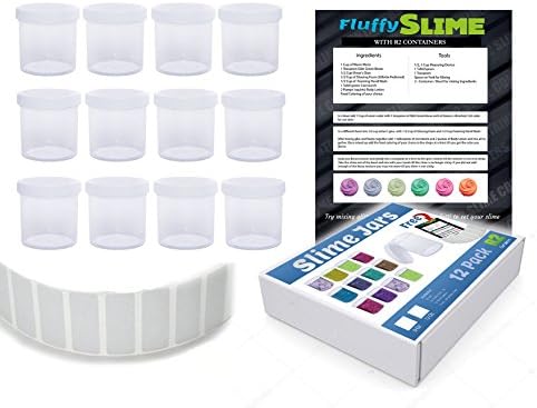 Reusable 12 Pack Empty 12oz Wide-Mouth Clear Plastic Storage jar Containers White Solid Screw on Cap Style Lids Making Storing Slime,Foam ball,Glue,Putty,Glitter,Styrofoam,hobbies and Office Supplies