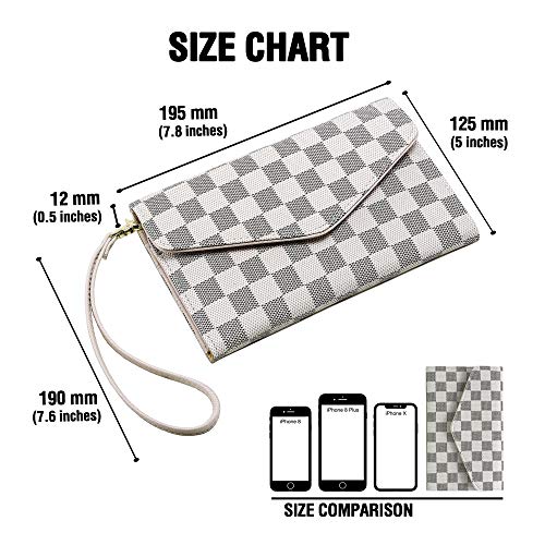 Krosslon Rfid Passport Holder Wristlet Travel Wallet Trifold Documents Organizer Slim Purse, Fit US UK CA Passport Cover Best Traveling Accessories for Women, White Checker(14#) - Thumbnail 5
