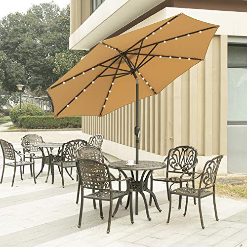 Ainfox 9ft Solar Patio Umbrella with LED Light, Steel Umbrella Ribs Waterproof Prevent Bask in for Garden, Indoor, Outdoor Use Without Base (Brown)