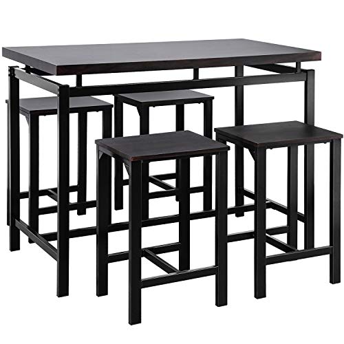 Dining Table Set, Rockjame 5 Piece Counter Height Pub Table Set with 4 Chairs for The Bar, Breakfast Nook, Kitchen Room, Dining Room and Living Room (Espresso) - Thumbnail 2