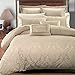 Deluxe & Rich Contemporary Jacquard Design in Warm Stylish Tones Sara Duvet Cover Set (White Down Alt. Comforter Included), 8 Piece King / California King Size Comforter Set, Multi-Tone of Beige
