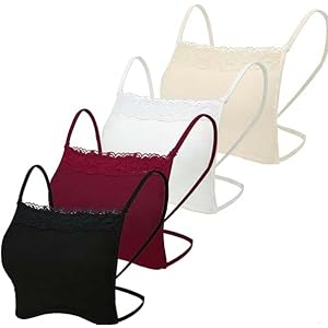 Camicover 4Pcs Lace Camisole Tops for Women Modesty Panel Cleavage Cover Modesty Panel Bra Insert Mock Camisole Bra Guard Bla