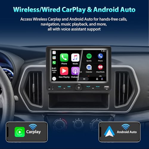Alondy 1 Din Car Radio with Screen (7 Inches) Compatible with [Wireless] Apple CarPlay Android Auto Bluetooth AM/FM/RDS Radio USB (Type-C Fast Charge 3A) AUX SD Backup Camera