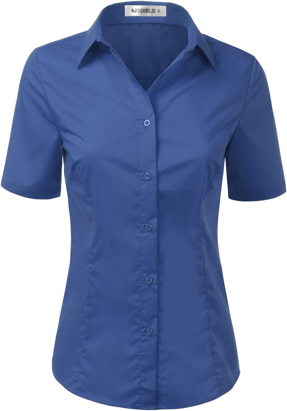 CLOVERY Women's Basic Simple Short Sleeve Trendy Slim Fit Button Down Shirt