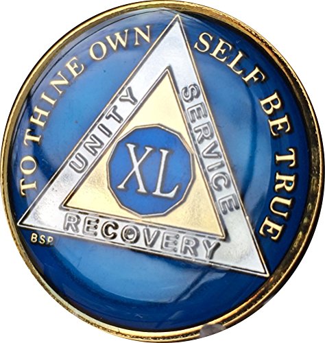 40 Year Midnight Blue AA Alcoholics Anonymous Medallion Chip Tri Plate Gold & Nickel Plated