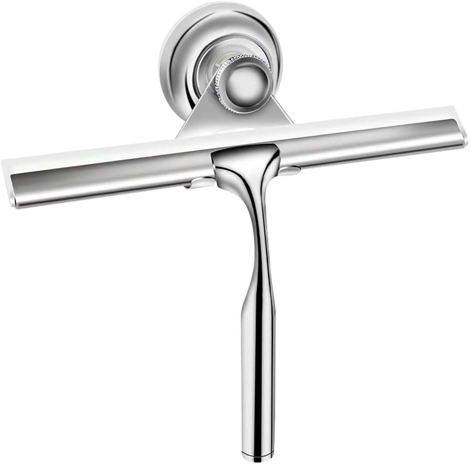 Duschabzieher Edelstahl Duschwischer mit Wandaufhänger ohne bohren Silikon-Wischlippe Fensterabzieher für Badezimmer Spiegel Fenster Glasreinigung