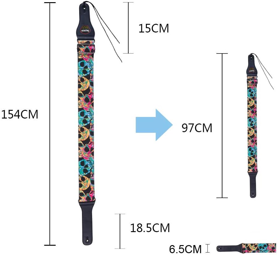 Rayzm Guitar Strap/Bass Strap, Cotton Belt for Acoustic/Electric/Bass Guitar with Pick Pocket & Cool Skull, Adjustable Length - Image 3