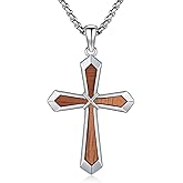 MEDWISE Wooden Cross Necklace S925 Sterling Silver Real Natural Ebony Wood Cross Pendant Cross Necklaces Protection Jewelry for Men Women Husband Friend Birthday Gifts 20+2 Zoll Chain