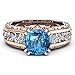 Goddesslili Silver Blue and White Rose Gold Rings for Women Girlfriend Gemstone Vintage Large Wedding Engagement Anniversary Simple Jewelry Gift Under 5 Dollars