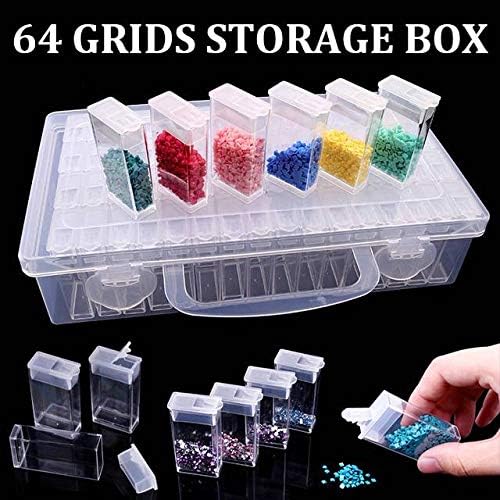 64 Grid Transparent Jewelry Drill Storage Box Diamond Embroidery Diamond Painting for Beads Earrings Drawer Jewellery Storage, Display Travel Case (Transparent)