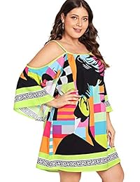 Milumia - Vestido para mujer, talla grande, estampado tribal de hombros fríos, Kimono, Túnica Boho