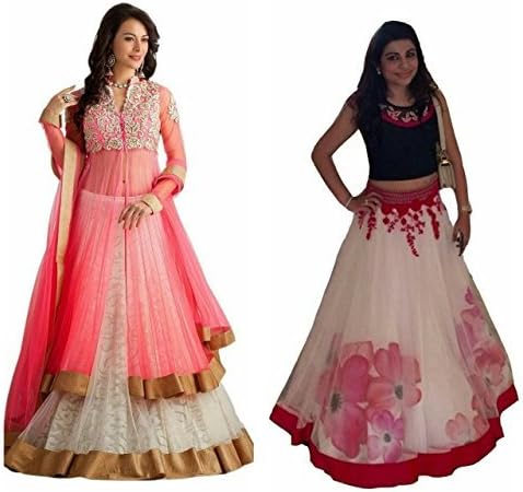 Sky Global Women's Embroidered Lehenga Choli (Combo Pack of 2) (SKY_LC_4010)(Lehnga_145_Free Size_Pink)(Lehnga_153_Free Size)