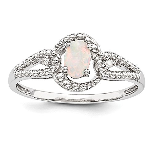 Mia Diamonds 925 Sterling Silver Solid (.02cttw) Simulated Opal and Diamond Ring