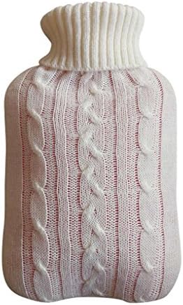 Classic Transparent Hot Water Bottle 1.8-2 quart Capacity 8" in width,AutumN See Through Hot Water Bag Come with Sweater Keep You from Burning,Never Leak,Odour Free (White, Knitted Cover)