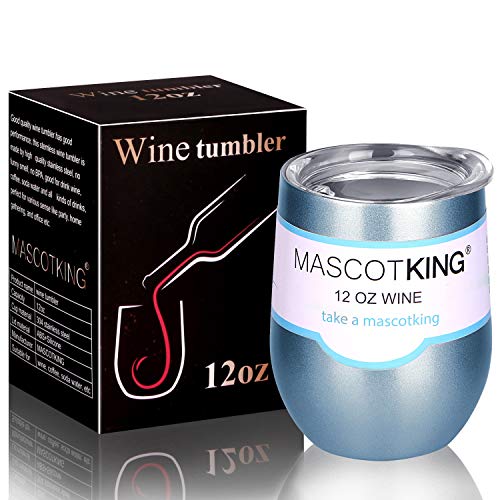 MASCOTKING 12 oz Wine Tumbler,Double Vacuum Insulated Wine Glass with Lids for Keeping Wine, Coffee, Drinks, Champagne, Cocktails-Valentine's Day Gifts