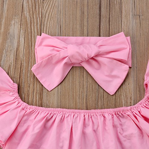 3pcs Baby Girls Kids Off Shoulder Lotus Leaf Top Holes Denim Jeans Headband Outfits Set (2-3Y, Pink) - Thumbnail 2