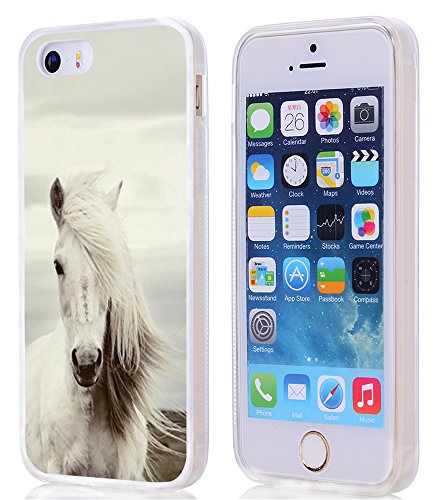 Horse Case for iPhone 5S,Gifun Hard PC+TPU Bumper Clear Protective Case Compatible with iPhone 5/5S/SE (Not fit iPhone SE 2020) - White Horse