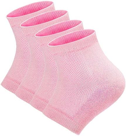 Gel Heel Sleeves Moisturizing Socks, Nouritty Breathable Cotton Open Toe Heel Moisturizer Socks for Cracked Thick Calloused Dry Heels Feet for Women and Men 2 Pairs, Pink