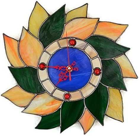 Fall Leaves Wreath Wall Clock Made of Stained Glass