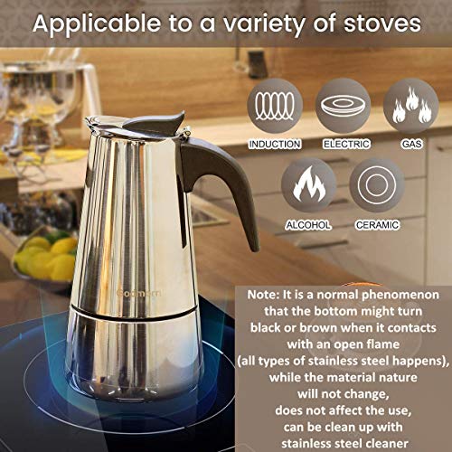 Godmorn Espressokocher, Kaffeekocher, Mokkakanne aus 430 Edelstahl, Espresso Maker für 6 Tassen (300 ml), Stovetop… – Bild 3