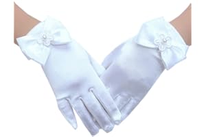 LeJulyeekay Short Satin First Communion Gloves Wedding Pageant Girls Gloves Bow