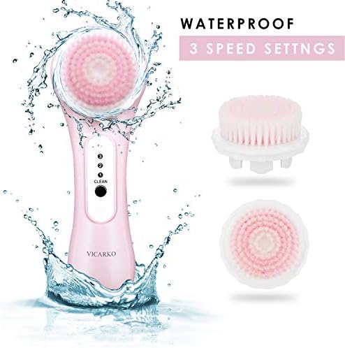 Facial Cleansing Brush Face Brush for Cleansing and Exfoliating Brush Face Scrubber Electric Face Scrub Facial Brush, Waterproof, for Sensitive Skin, Deep Cleaning, Dead Skin, Two Brush Head, Pink