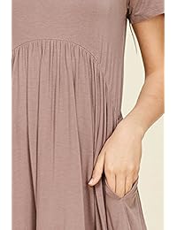 Annabelle - Mini vestidos de manga corta con bolsillos y cuello redondo para mujer