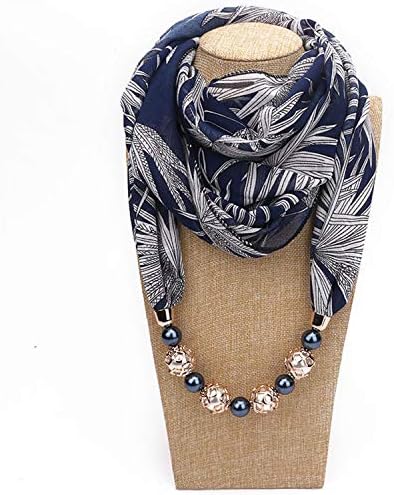 Head Scarves Printing Flower Pattern Chiffon Beads Scarf Necklace for Women Maxi Statement Ne